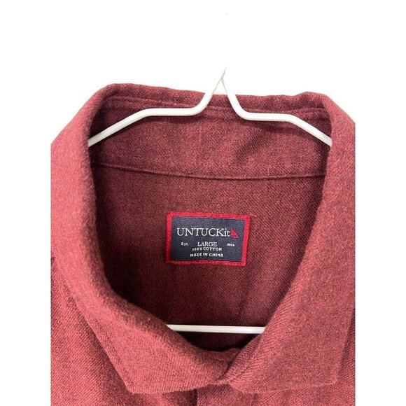 Untuckit Button Down Shirt Long Sleeve Cotton Flannel Burgundy Color Size Large - Picture 2 of 5